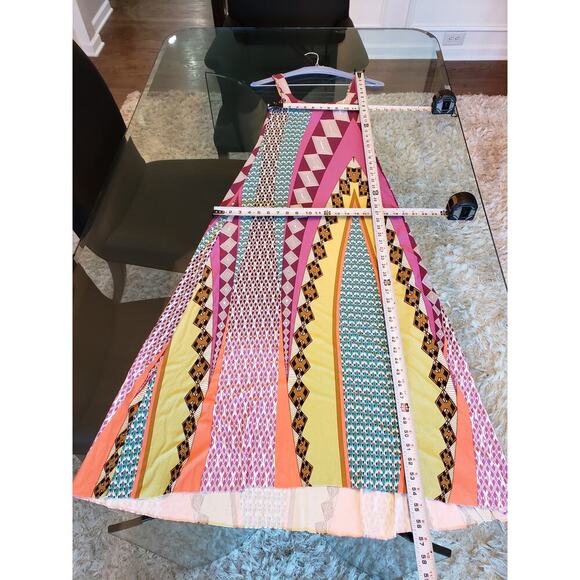 Luz & Sombra Long Maxi Dress Women Medium Multi Geo Print Wide Strap Square Neck - Picture 7 of 11